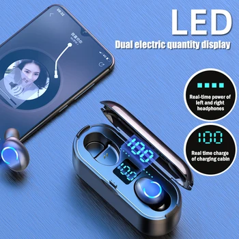 

F9-8 Stereo Water-Resistance Earphone Wireless 5.0 Bluetooth Headset Led Charging Bin headphone
