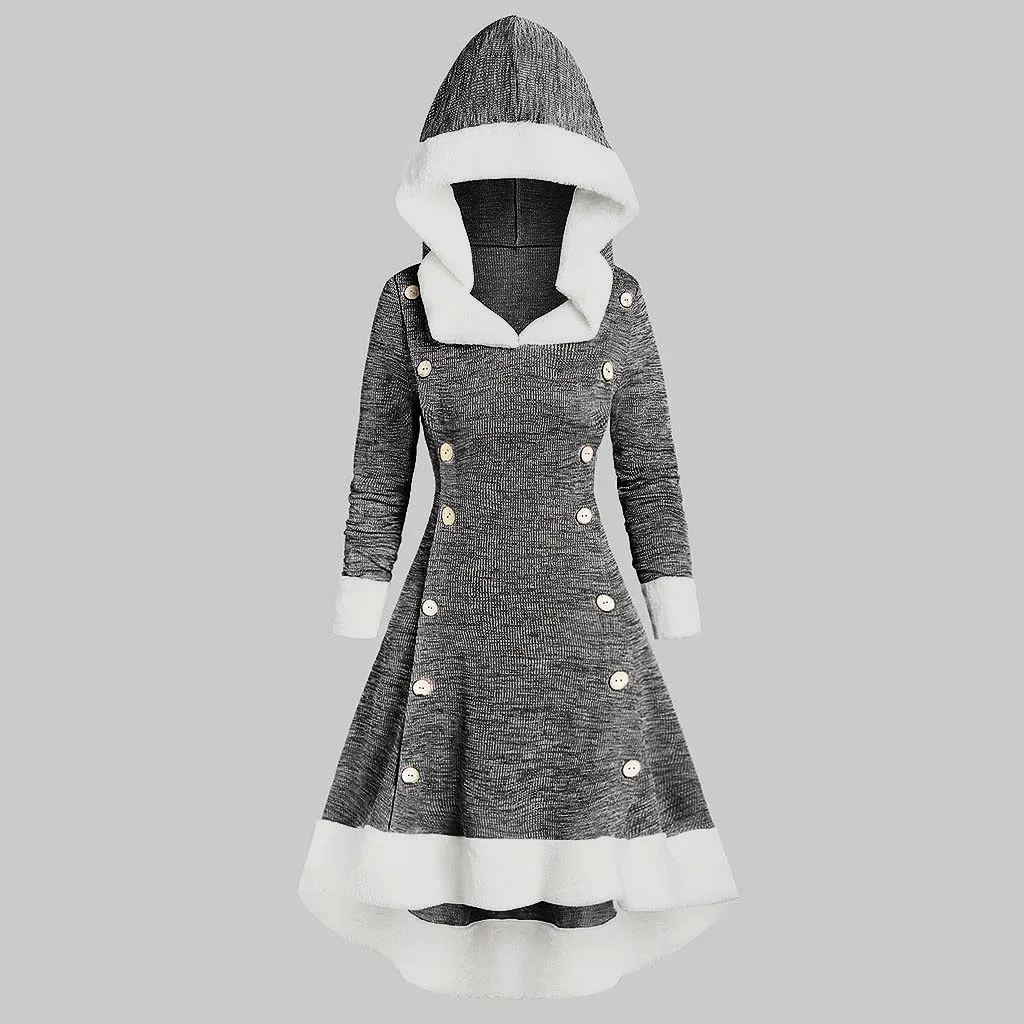 Robe de noel femme, винтажное рождественское платье, женское платье с длинным рукавом, на бретельках, на пуговицах, с капюшоном, с высокой талией, миди, платье navidad@ 40