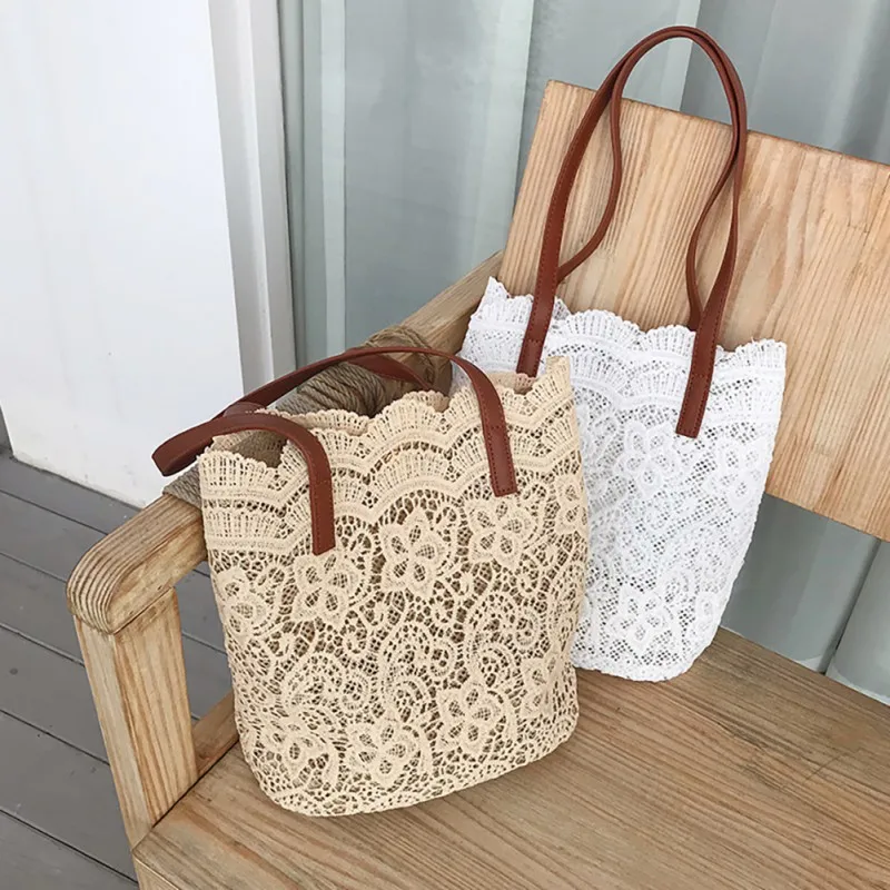 

2019 Korean Version Large Capacity Totes Bag Fashion Lace Bucket Shoulder Bag Casual Portable Handbag Reusable Shopping Bag