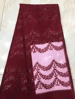 

High-quality African sequins lace fabrics / wine French lace fabrics women's dresses wholesale FD724