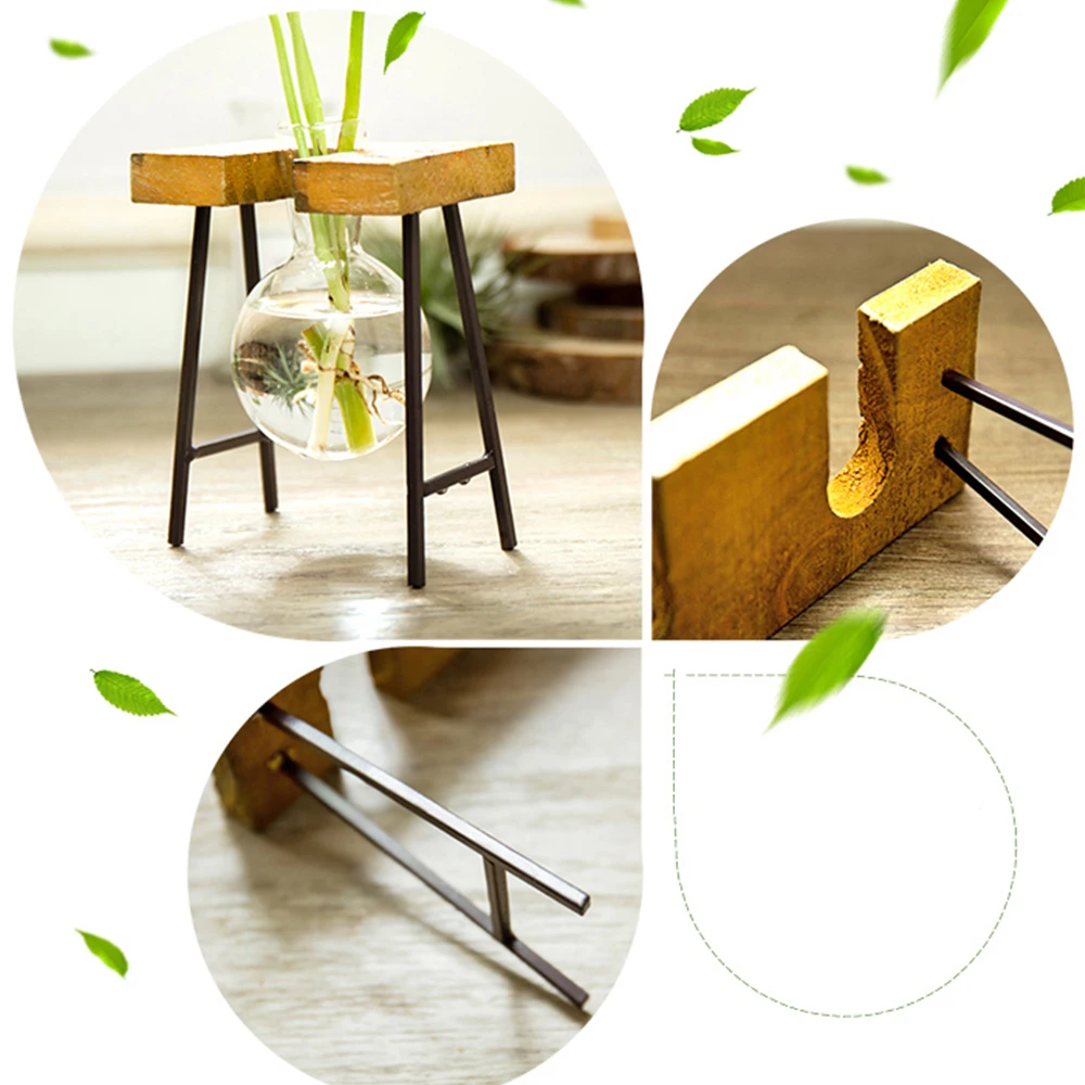 Terrarium Hydroponic Plant Vases Glass Vase Planter Vintage Flower Pot Tabletop Decoration Vase with Wooden Tray Home Decor 4