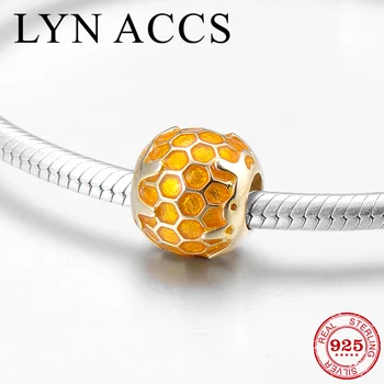 

Sweet honey golden enamel 925 Sterling Silver DIY gift fine beads Fit Original LYNACCS Charms Bracelet Jewelry making for Women