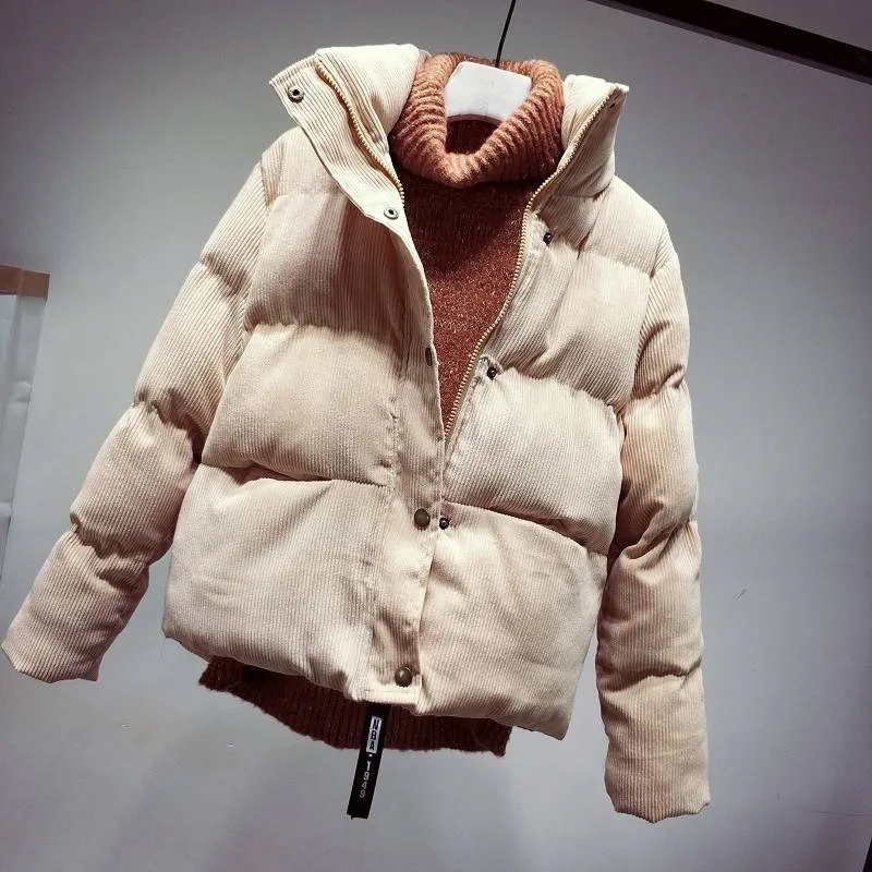 amazing  Sanishroly Autumn Winter Women Down Cotton Coat Parka Warm Thicken Corduroy Jacket Female Long Slee