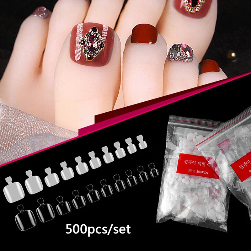 

Toe Nails Tips Foot Tips Manicure Nail Art Decoration 500 Pcs 10 Size Mixed Full Cover False Toenails Clear Natural Fake