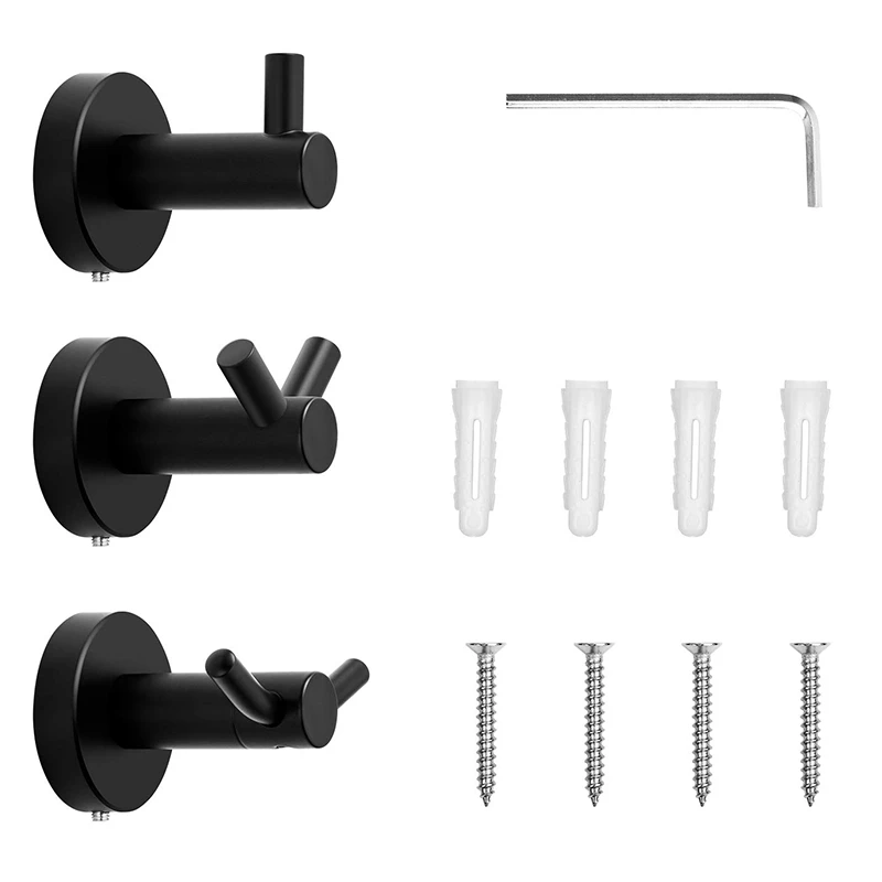 Towel Hook Matte Black for Bathroom,Bath Clothes Cabinet Closet Sponges Robe Hook Wall Mounted Round Kitchen Heavy Duty Door Han