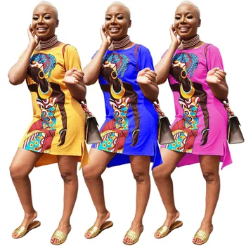 

2020 Summer New Women Short Sleeve African Girl Print Midi Dress Casual Fashion Classic Fashion Dashiki Traditional Clothing