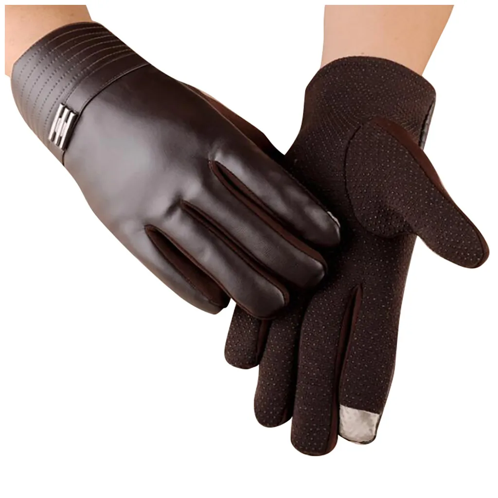 Men Touch Screen Leather Gloves Thermal Lined Driving Winter Gift winter gloves handschoenen guantes leather gloves