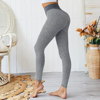 

Women's High Waist Textured Pants Wrinkled Hips Lift Elastic Belly Control Exercise Leggings A66