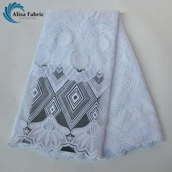 

Alisa Soft Milk Silk Embroidery Lace Fabric 5 Yards/pcs 2019 Latest French Mesh Lace Fabrics With Stones For Wedding Decoration