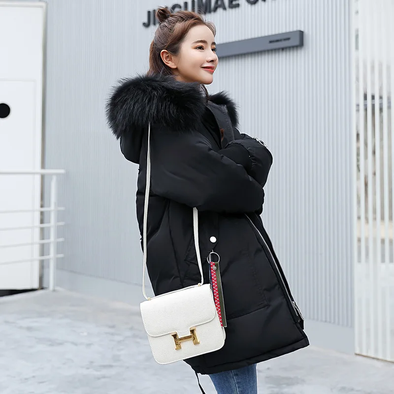 

2018 New Style Winter Cotton Coat Women's Mid-length Large Fur Collar Korean-style Loose And Plus-sized Embroidered Cotton-padde