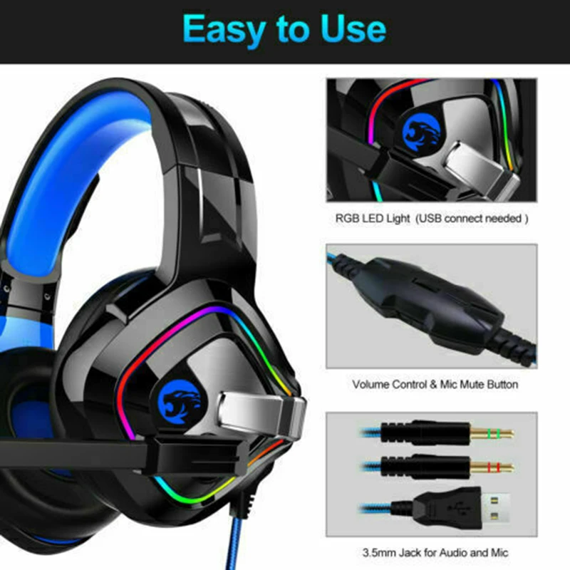 Pohiks 1pc 3 5mm Wired Black Gaming Earphone Professional Gamer Stereo Headset With High end LED and Microphone
