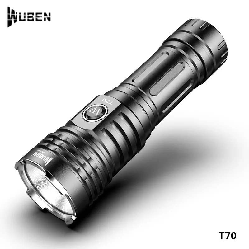 Светодиодный фонарик Wuben T70 Type C заряжаемый от USB с большим радиусом действия 26650