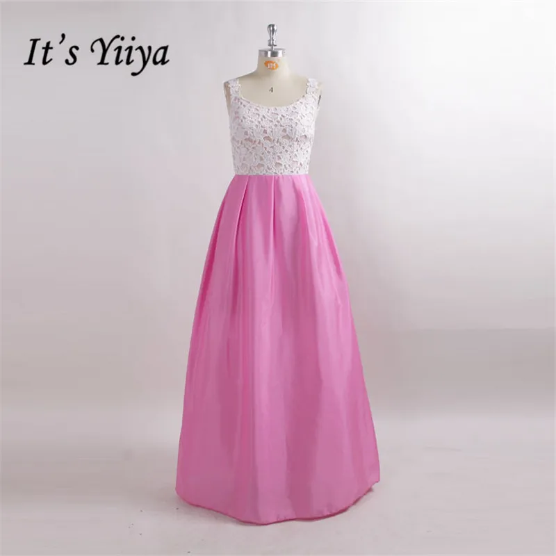 It's Yiya вечернее платье с круглым вырезом Формальные платья Кружевное Платье приталенное de Soiree плюс размер розовое красное ТРАПЕЦИЕВИДНОЕ женское вечернее платье C440 - Цвет: rose red