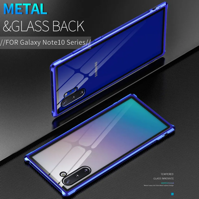 

Aluminum Bumper Phone Case For Samsung Galaxy Note 10 Note 10 Pro Metal Frame Glass Cover S10E S10 Plus S10 5G Case Shockproof