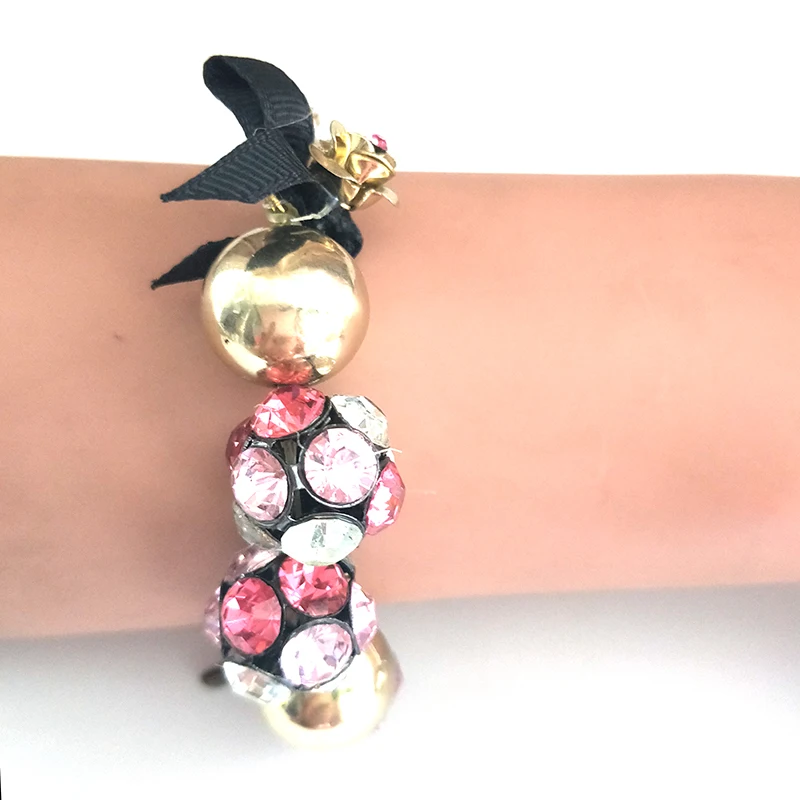 

2019 Fashion Elastic Bracelets Jewelry Gold Bow Ball Rhinestone Bracelet For Women Gift Bangles Drop Shipping