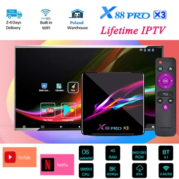 

Android 9.0 TV Box X88 PRO X3 Amlogic S905X3 4K IPTV Box 2.4G&5G Wifi BT4.0 4GB 64GB 128GB ROM with lifetime IPTV PK H96 MAX box