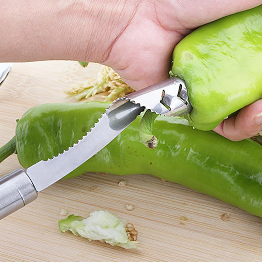 Перцовая посуда из нержавеющей стали Chilli зеленые зазубренные края для удаления семян практичные корры