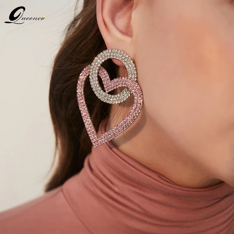 

Wholesale Fashion Big Heart Pink Earrings Jewelery 2021 Trends Accessories Women Pendientes Corazon Cool Funky Earrings