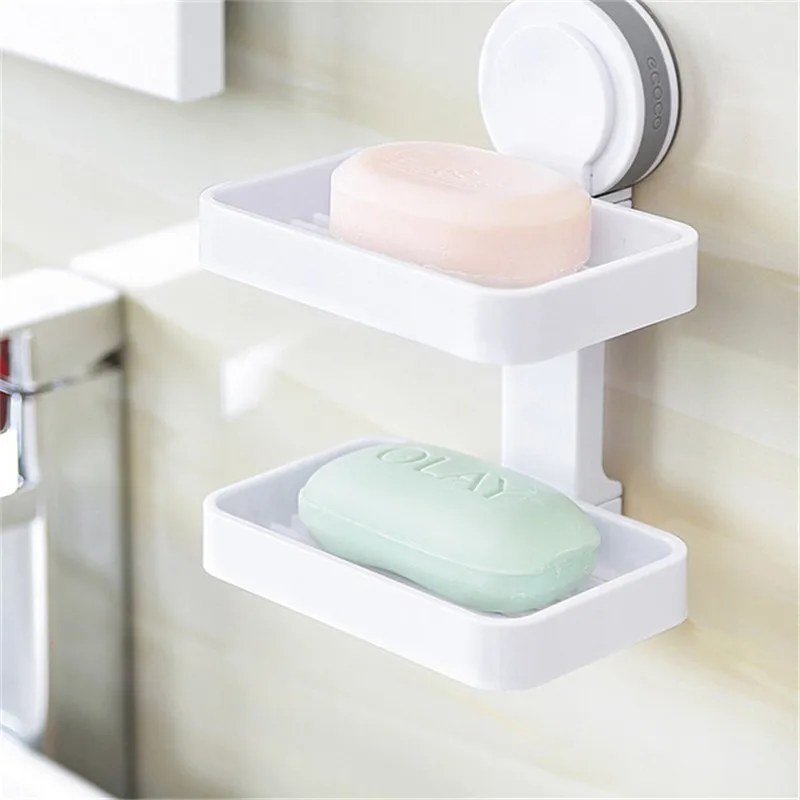 

Soap Box Suction Cup Wall Mounted Household Nail Free Single-layer Soap Box Creative Drainage Hole Free Toilet Double Shelf