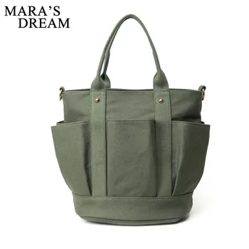 

Mara's Dream 2019 New Trend Fashion Canvas Pleated Double Pocket Tote Bag Shoulder Crossbody Bag