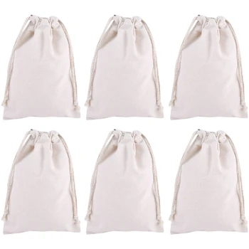 

A Set of 6, Double Drawstring Cotton Bag, Rice Flour Bag, Vegetable and Fruit Shopping Bag, Supermarket Shopping Bag