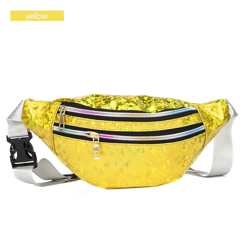 AIREEBAY 3-Zipper Pocket Женская голографическая поясная сумка розовый серебряный с блестками поясная сумка для женщин Лазерная грудь Бум сумки с голограммой - Цвет: 4211yellow