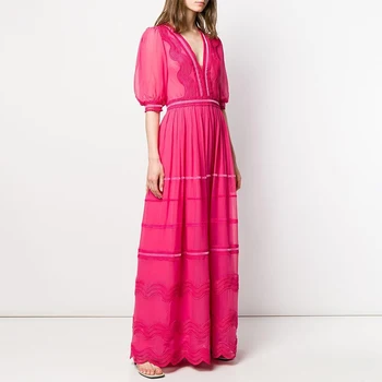 

Gedivoen Fashion Designer Summer Dress Women V Neck Patchwork Red Vintage A Line Dress Elegant Lady Midi Dresses Vestidos