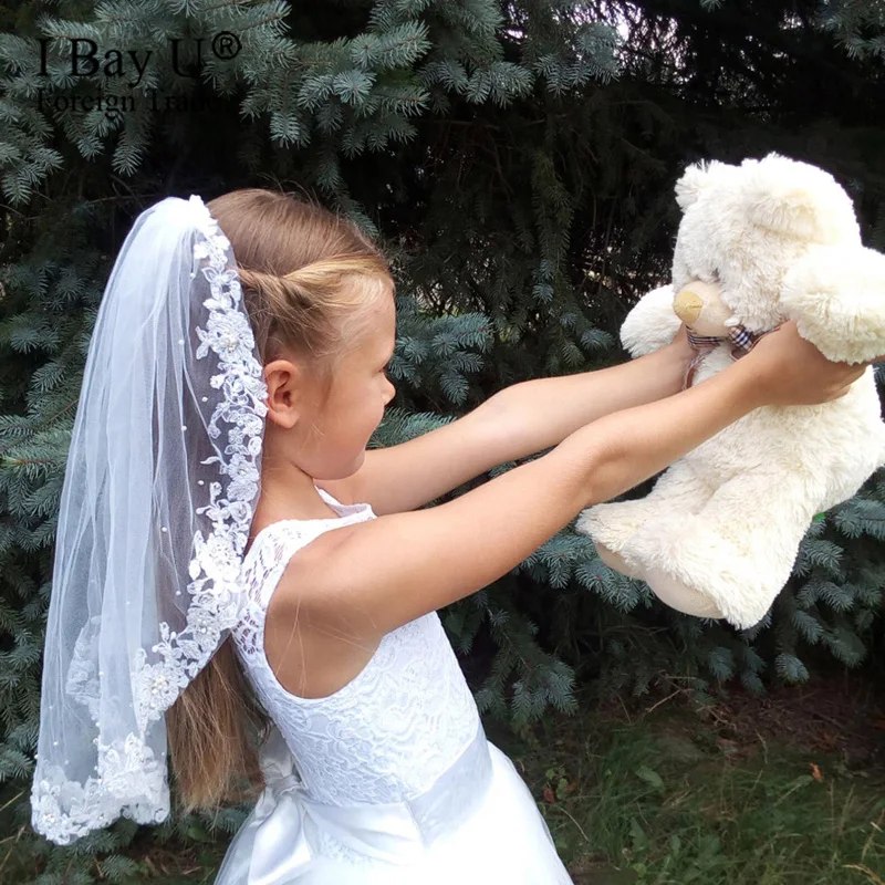 Light Ivory Holy First Communion Veil 2020 Mantilla Little Girls Lace Veils Flower Girl for Wedding Birthday Party | Свадьбы и
