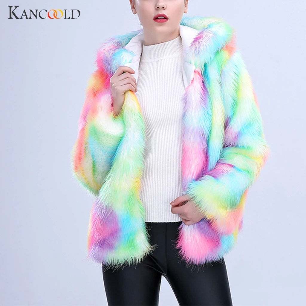 

KANCOOLD Furry Fur Coat Women Warm Thick Color Fox Fur Thick Warm Short Paragraph Furry Pink Collarless Coat Stitching Jacket