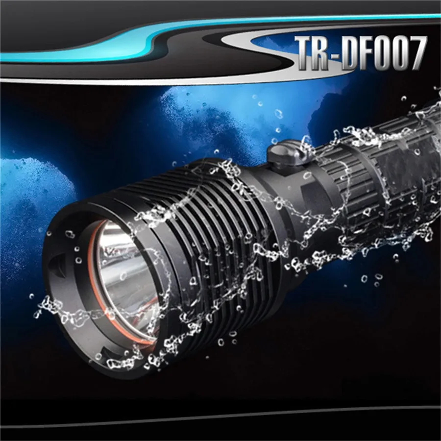DF-007 diving flashlight underwater 500M waterproof light T6 LED scuba IPX8 rechargeable USB interface light riding light 35A8 (8)
