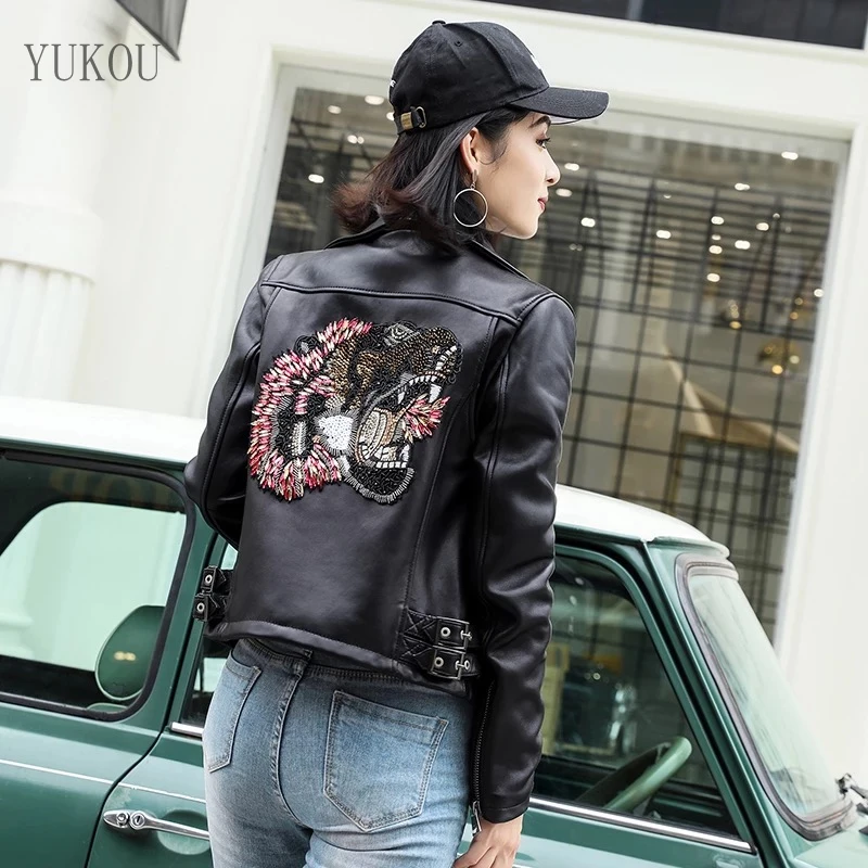 leather jacket with tiger on the back