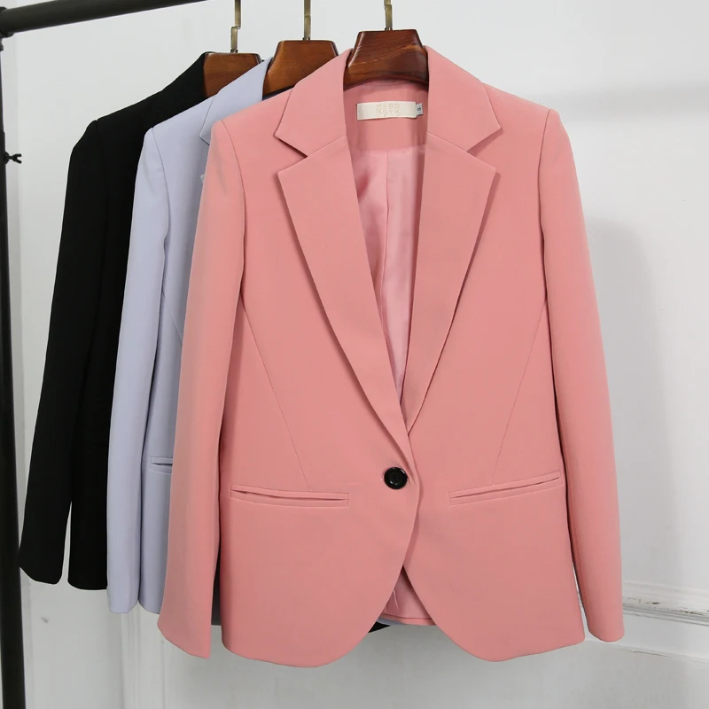 pink colour Новинка, весенний Модный черный блейзер для женщин, OL Рабочая одежда с длинным рукавом, блейзер, пальто на одной пуговице, офисный Женский блейзер - Цвет: pink colour
