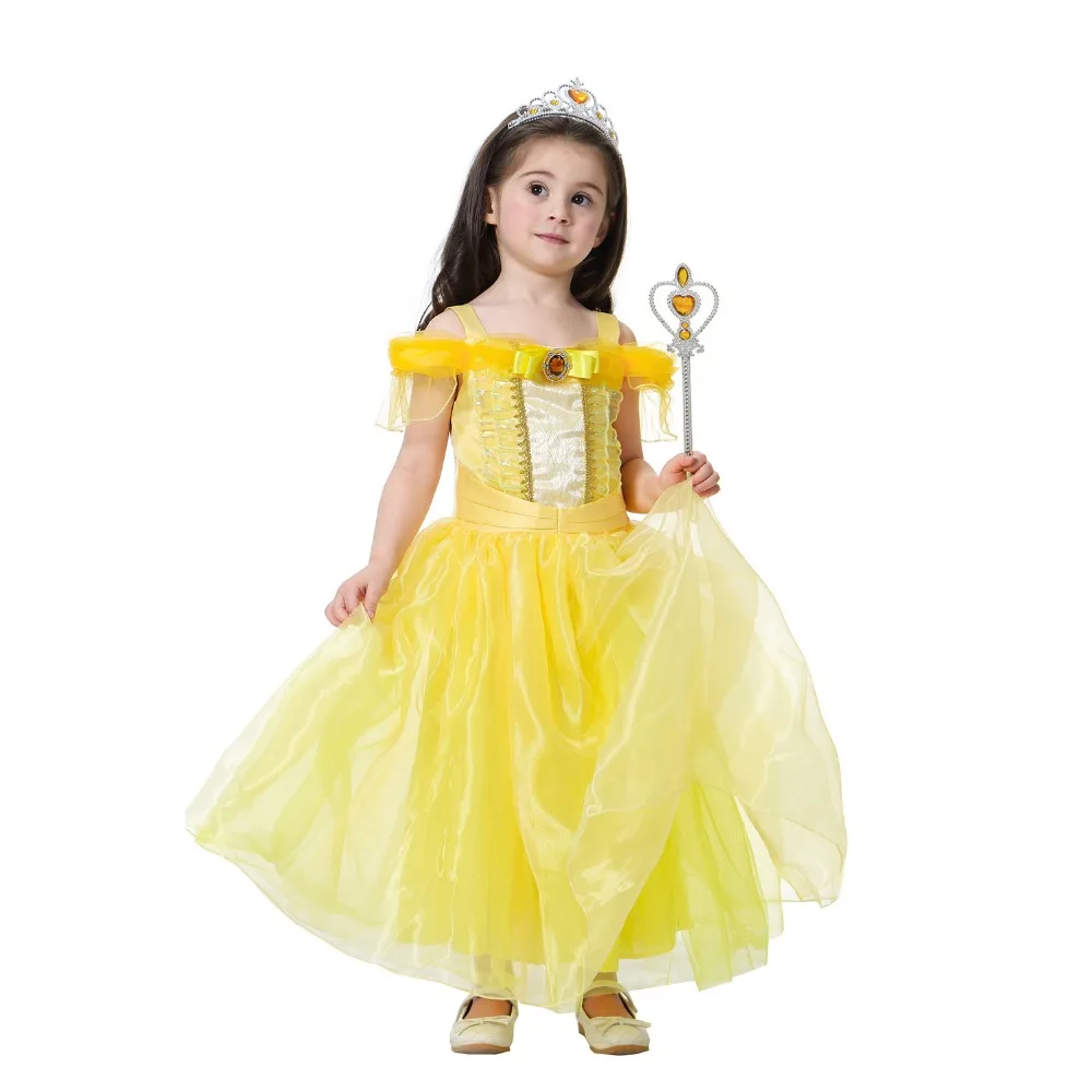 Dresses discount Princess Belle Dress for Girl Kids Floral Ball Gown Child Cosplay Bella Beauty and The Beast Costume Fancy Party dresses blue