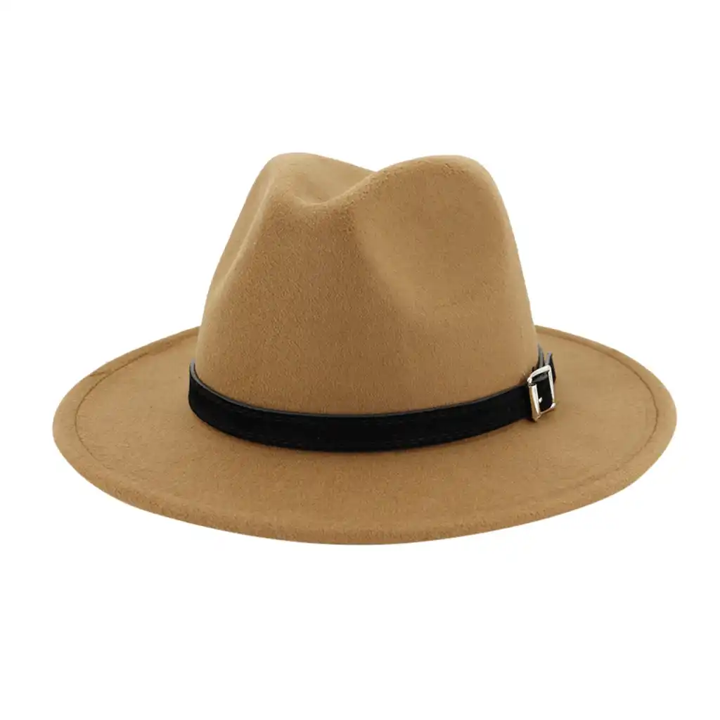 Men Women Lady Retro Wide Brim Floppy Panama Hat Belt Buckle Fedora Hat Vintage Adjustable Outbacks Hats