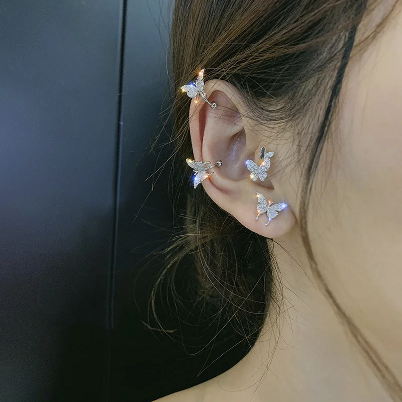 

Korean New Zircon Butterfly Earrings for Women Cute Fake Piercing 2020 Punk Statement Clip on Earrings Fashion Jewelry Ear Cuffs