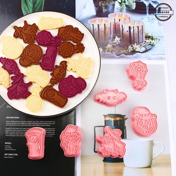 6pcs/set Halloween Biscuit Mold 3d Cartoon Frosting Fondant Cookie Plastic Bakery Mold Baking Tools Party Cake Decoration