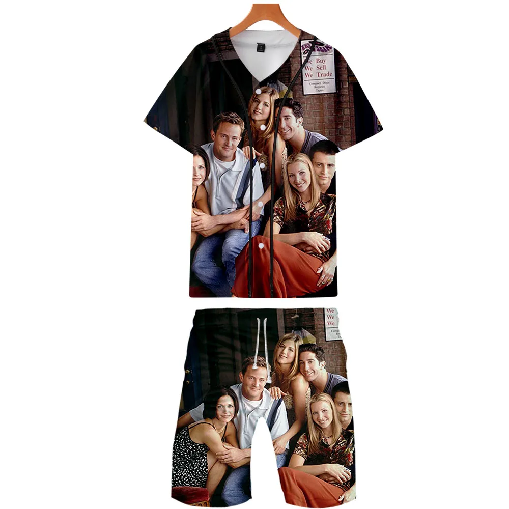 TV Friends two piece set jackets and shorts Kpop Fashion new cool print TV Friends baseball jacket set for men streetwear
