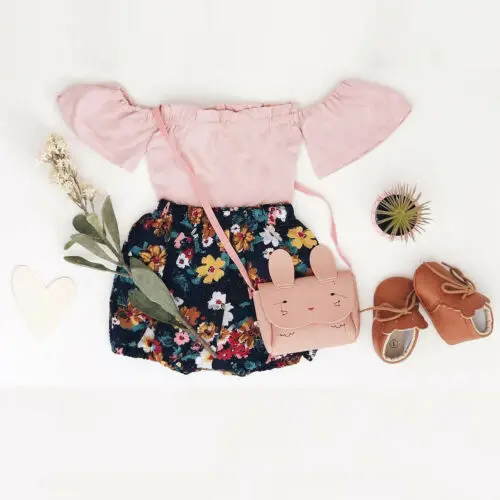 

Newborn Infant Baby Girl Off Shoulder Romper Jumpsuit+Floral Shorts Pants Outfit Baby Clothing 0-24M