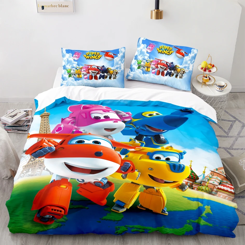 Set Biancheria Da Letto Super Wings Copriletto Singolo Twin Full Queen King Size Gioco Super Wings Bed Set Camera Da Letto Per Bambini Duvetcover 05