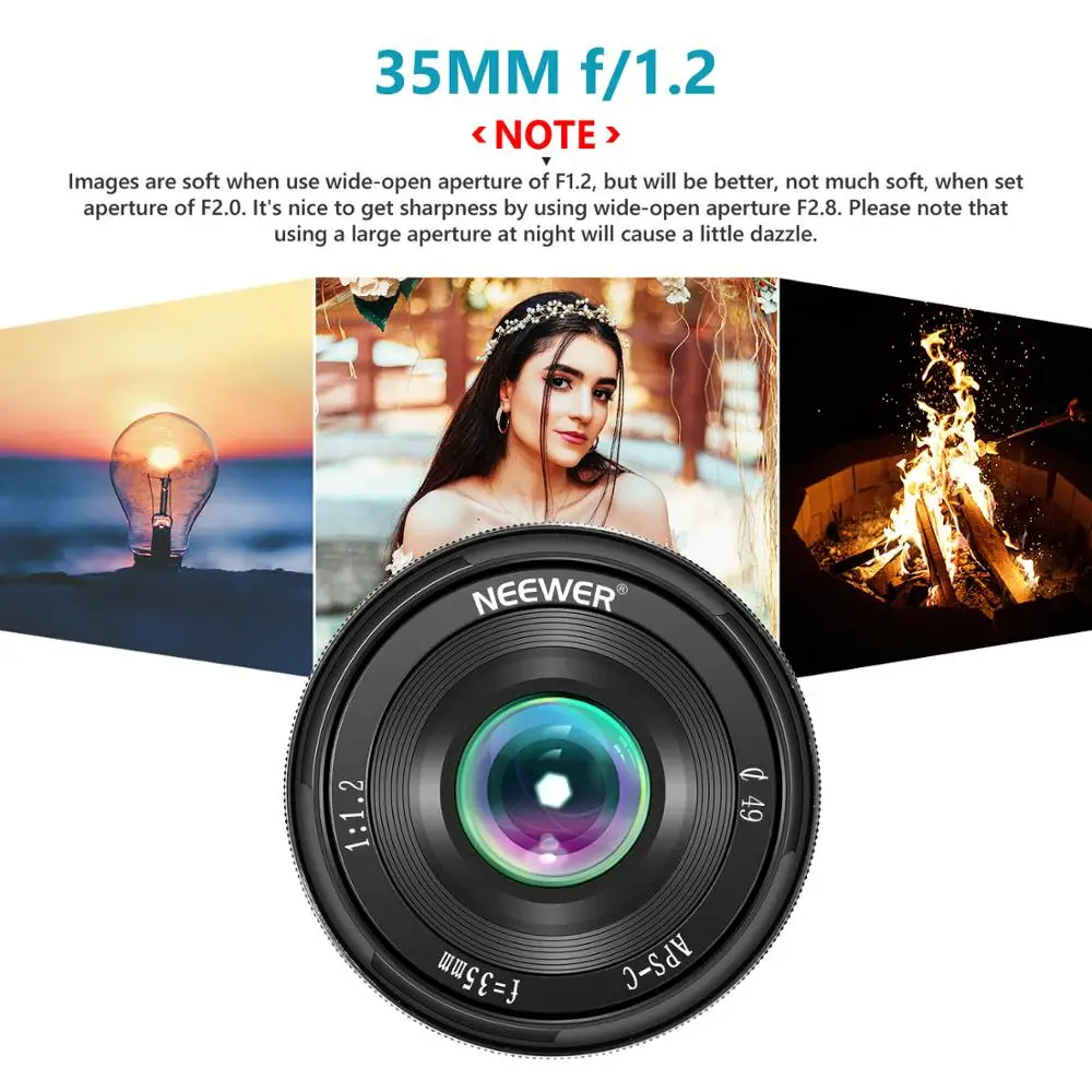 Neewer 35 мм F1.2 большой группа перфорированных APS C Алюминий объектив для Sony E