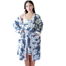 2 шт., сексуальные толстые теплые фланелевые халаты, наборы для женщин, зима, Коралловое бархатное нижнее белье, ночное платье, халат, комплект из двух предметов, ночная рубашка