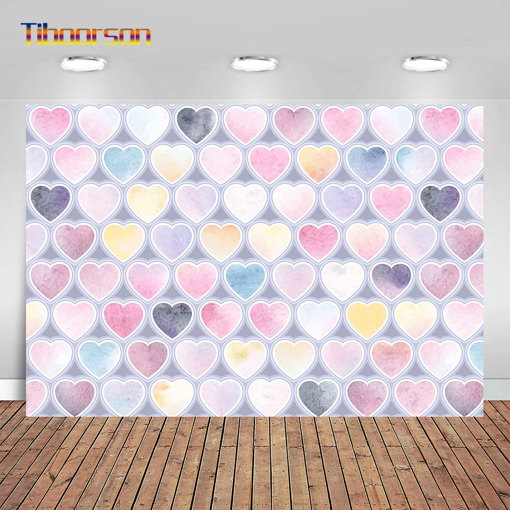 

Colorful Heart Backdrop Valentine's Day Themed Party Photo Backdrop Photography Background for Taking Photo of Wedding