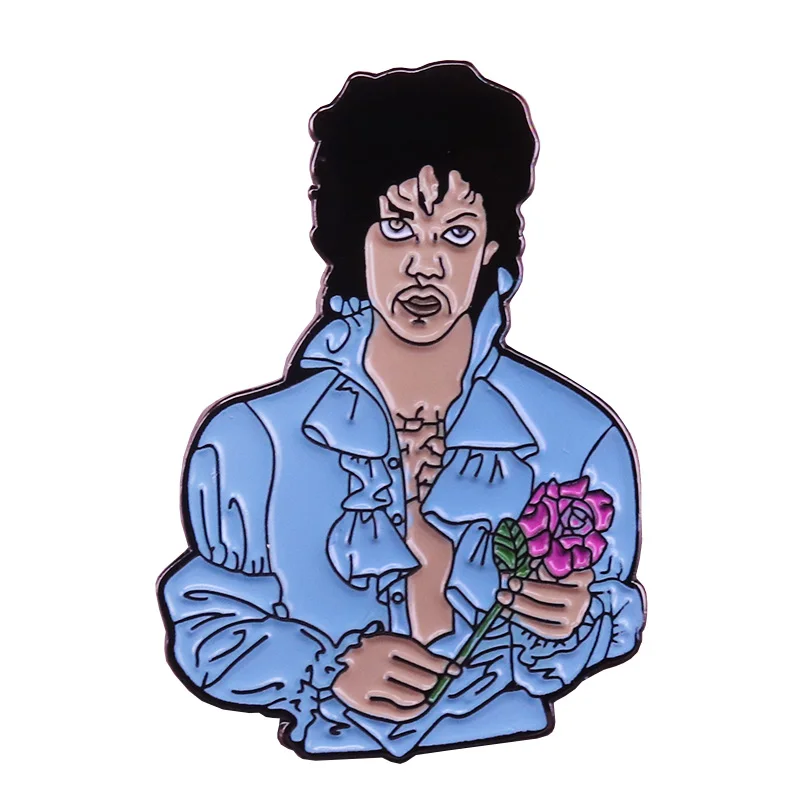 

Prince flower badge blue shirts gentleman brooch music art pin rock and roll jewelry pop jackets accessories gift for her