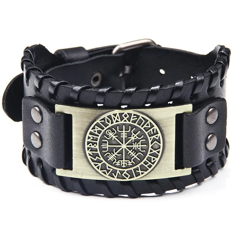 Винтажный Браслет Viking Compass из натуральной кожи для мужчин нордические руны