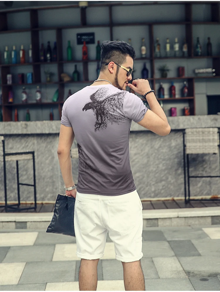 Лето, стиль, футболка с принтом Орла для мужчин, эластичная футболка с коротким рукавом, Tide T3025