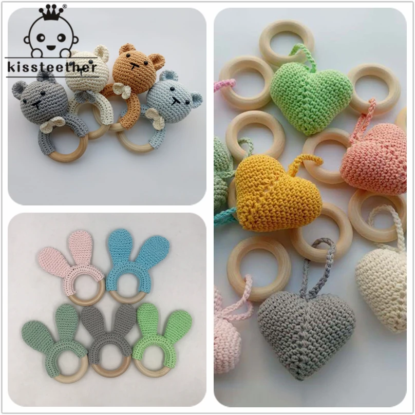 

Kissteether 1pc Baby Teether Safe Wooden Toys Mobile Pram Crib Ring DIY Crochet Rattle Soother Bracelet Teether Set Baby Product
