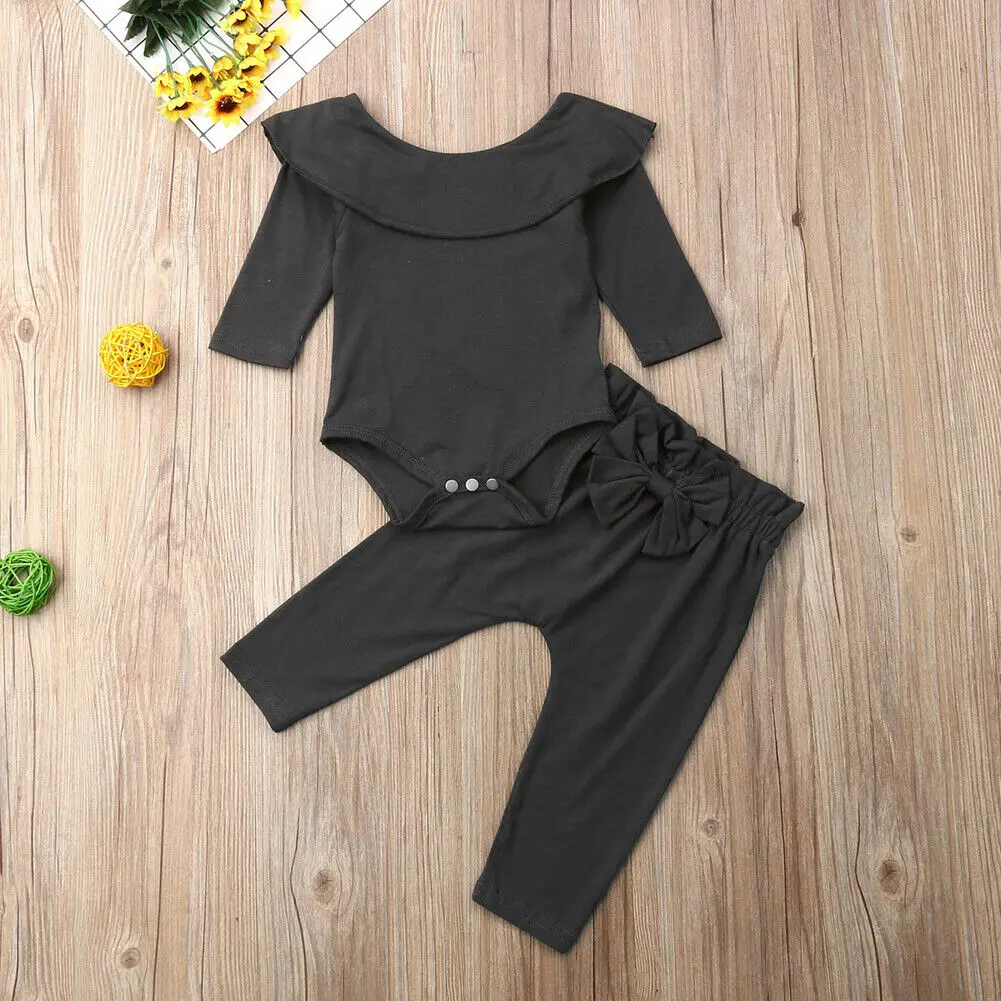 Осенняя детская футболка с длинным рукавом+ леггинсы для маленьких мальчиков и девочек, комплект со штанами, спортивный костюм, одежда для малышей - Цвет: Черный