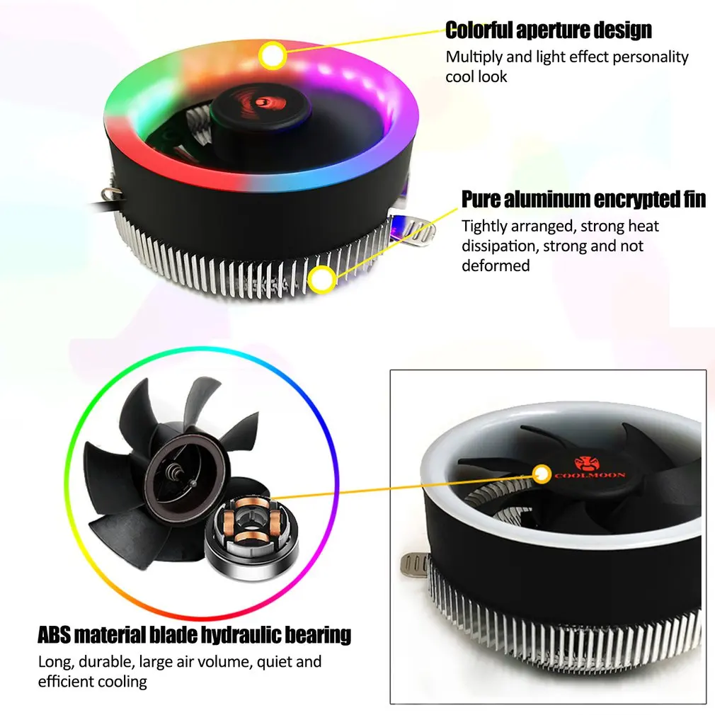CPU Cooler Heatsink Quiet Cooling Fans Colorful LED Fan CPU Fan For CPU