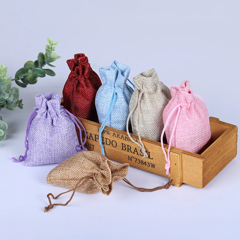 10pcs Natural Linen Pouch Drawstring Burlap Jute Sack Drawstring Burlap Bags Drawstring