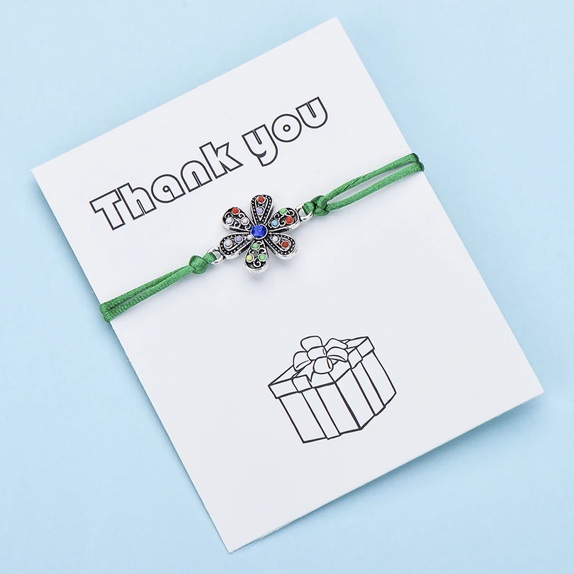 IYOE Wish Card благодарим Вас, разноцветный цветок, браслеты для женщин, ручная плетеная Красная Нить, браслет, браслет дружбы, ювелирные изделия